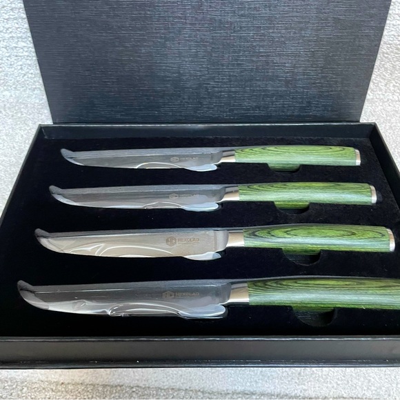 NIB HEXCLAD Master Series Japanese Damascus Steel Steak Knife Set 4 Pieces - Picture 1 of 13
